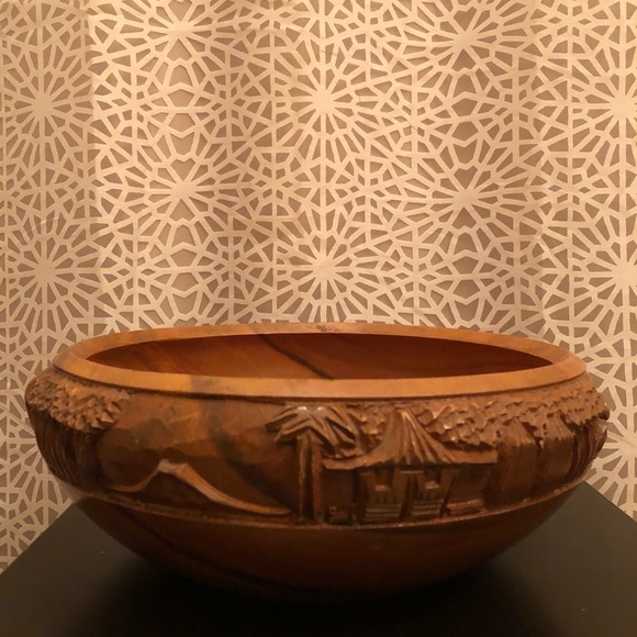 RARE Vintage Large Wooden Carved Salad Bowl Set - Picture 4 of 16